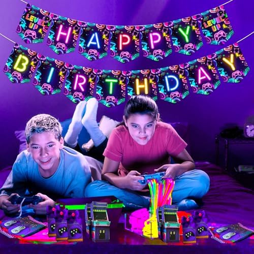 Neon Game Level Up Birthday Banner for Boys