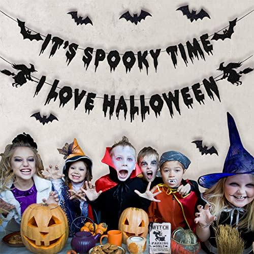 Halloween Decorations Glittery Black Banner Garland Bats