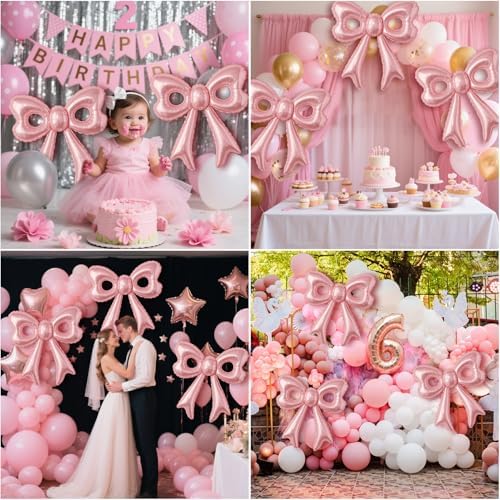 4 Pcs Pink Bow Balloons 31 Inch Party Decorations