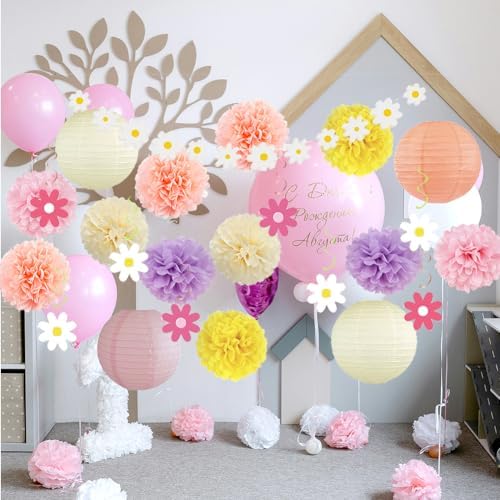 Boho Daisy Party Decorations Kit 11pcs Pom Poms