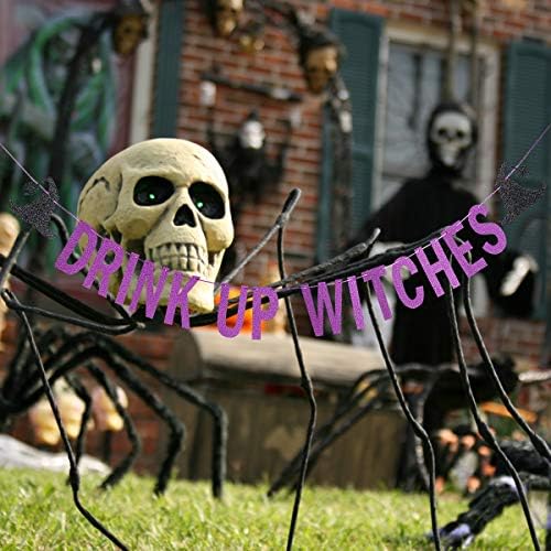 Drink Up Witches Banner Purple Glitter Halloween Decor
