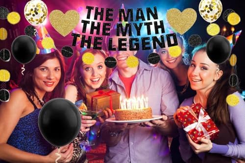 The Man The Myth The Legend Birthday Banner with Balloons and Garland