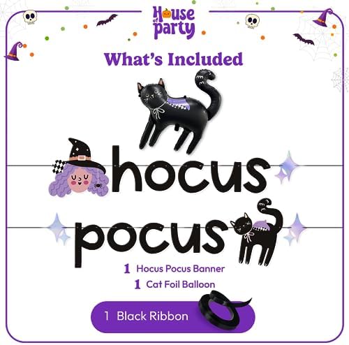 House of Party Hocus Pocus Halloween Banner Black Cat Balloon Set