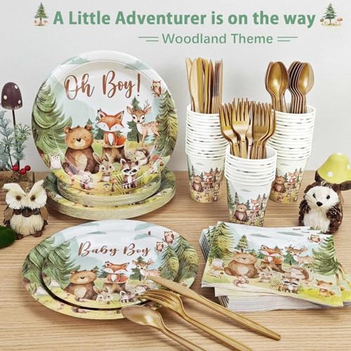 Woodland Baby Shower Plate Set 175 Pcs for 25 Guests