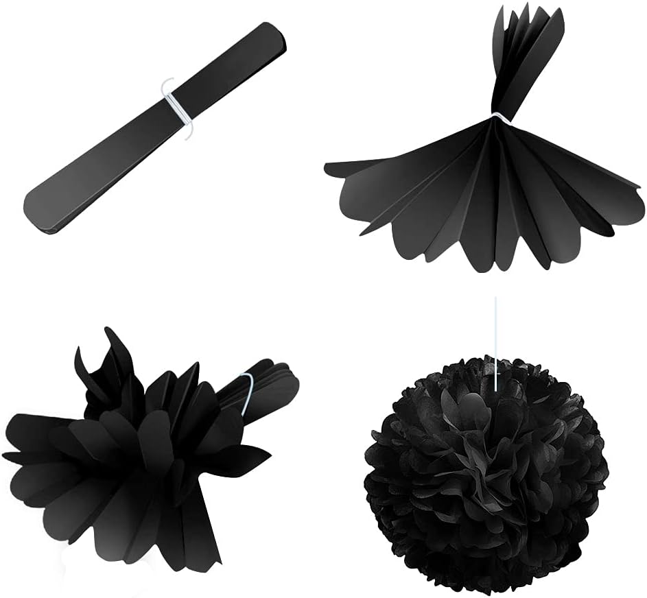 WIRESTER 10 Pcs Black 15 Inch Tissue Paper Flower Pom Poms