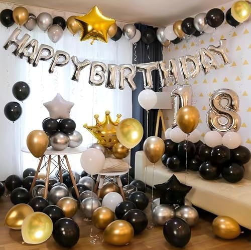 100pcs 12 inch Black Gold Balloons Set