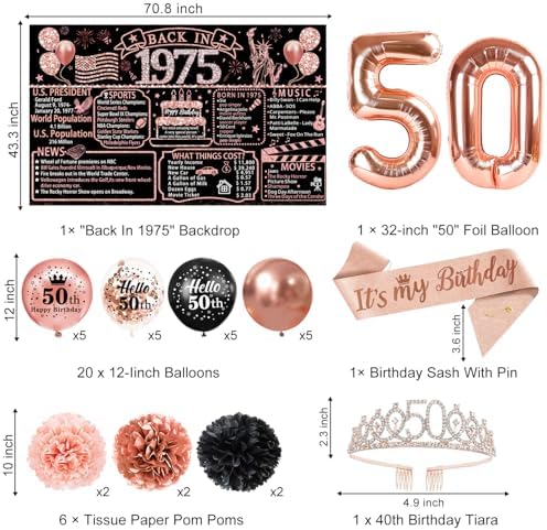 50th Birthday Decor Set 59 pcs Rose Gold Party Essentials