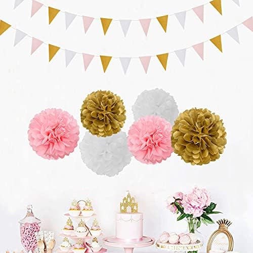 Pink White Gold Pennant Banner 2 Pack Decor