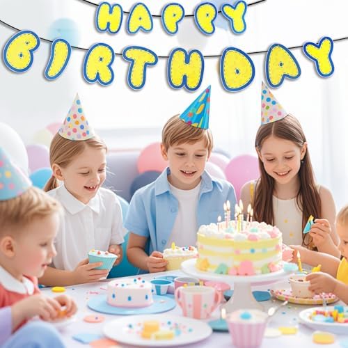 Yellow Birthday Banner with Cute Cartoon Letters