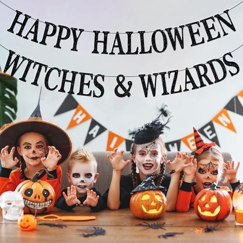 Happy Halloween Banner Witches Wizards Decor