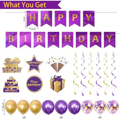 Trgowaul Purple Gold Birthday Decorations Set 34PCS