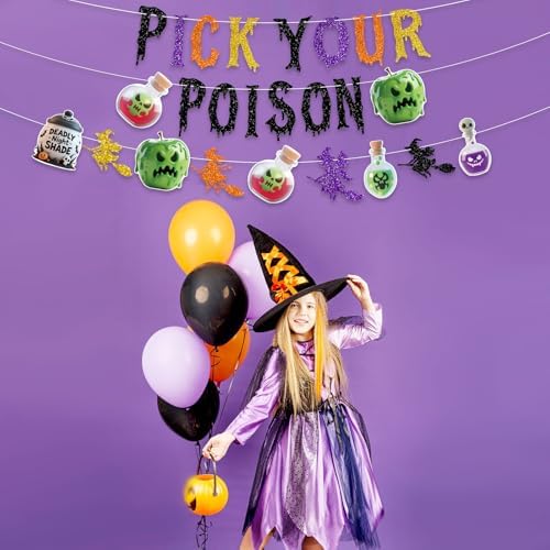 Halloween Pick Your Poison Glitter Banners for Party Decorations