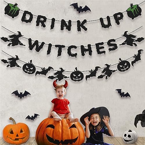 KOKAR Halloween Decorations - Witches Banner Garland with Bats Pumpkin
