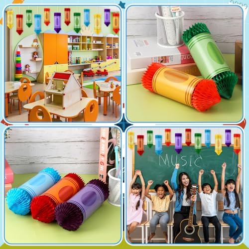 12 Pcs Crayon Pencil Hanging Honeycomb Classroom Decorations