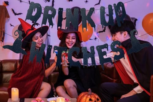 Glittery Black Drink Up Witches Halloween Banner