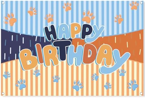 MIKLIfez Cartoon Blue Dog Birthday Banner 5x3ft