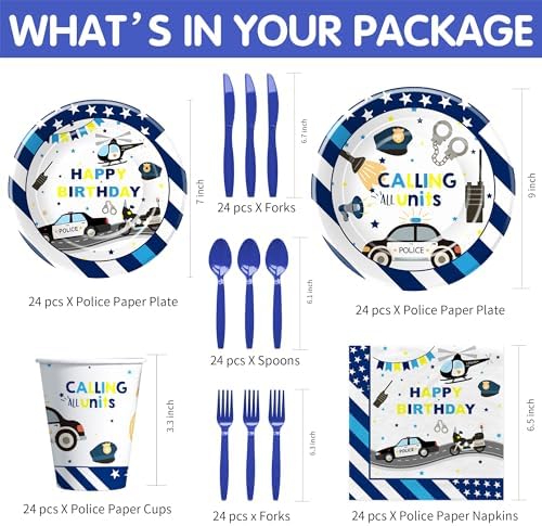 Police Party Decorations Tableware Set for 24 Guests