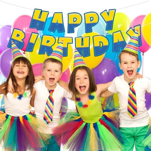 Funrous Birthday Banner Yellow Blue Happy Party Decor