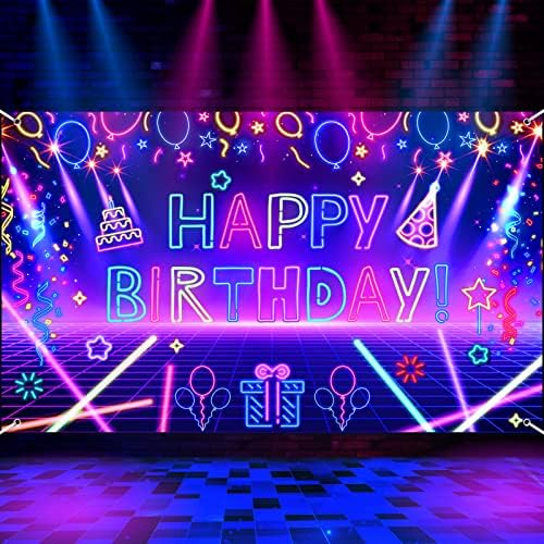 Glow Neon Birthday Party Banner - 71x44 Inch UV Reactive