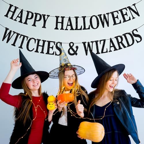Happy Halloween Banner Witches Wizards Decor