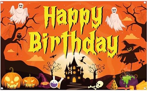 KatchOn Spooky Halloween Happy Birthday Banner - XtraLarge 72x44 Inch