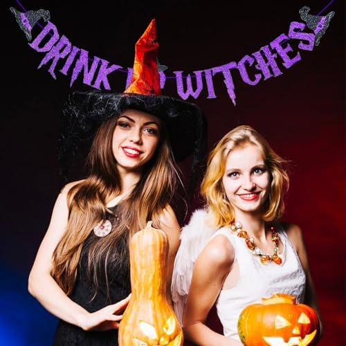 Purple Glitter Drink Up Witches Halloween Banner