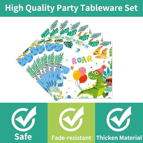 Dinosaur Party Plates Napkins Set for 24 Guests