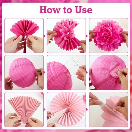 SUNBEAUTY Hot Pink Birthday Decorations Kit