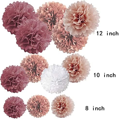 Rose Gold Pink White Tissue Paper Pom Poms 12PCS