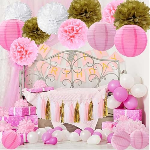 Pink Gold and White Party Decorations Set 28PCS