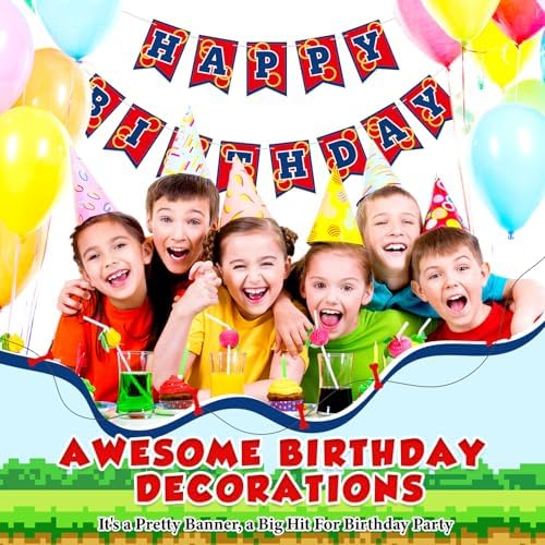 Red Blue and Golden Rings Birthday Banner