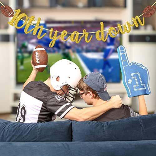 10th Year Down Glitter Football Banner