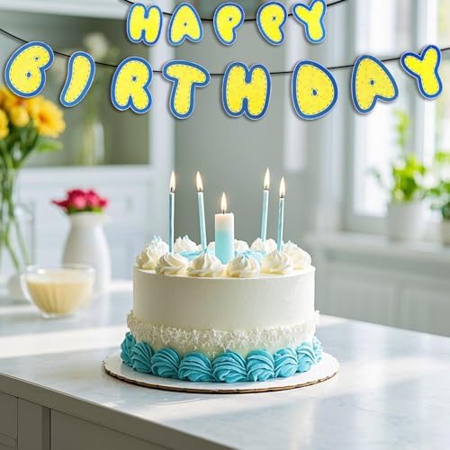 Yellow Birthday Banner with Cute Cartoon Letters