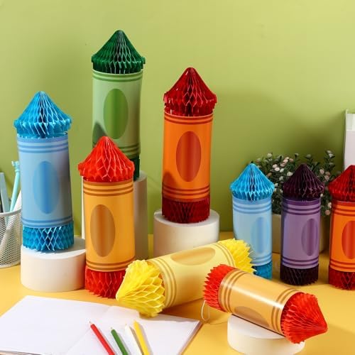 12 Pcs Crayon Pencil Hanging Honeycomb Classroom Decorations