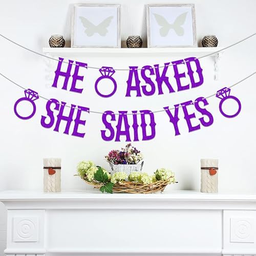 He Asked She Said Yes Banner Purple Glitter