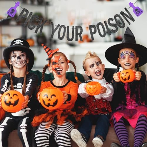 Black Glitter Pick Your Poison Halloween Banner