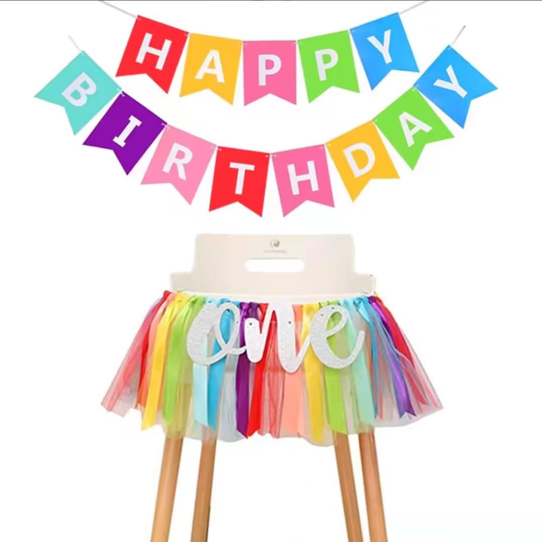 Rainbow High Chair Banner for 1st Birthday Party