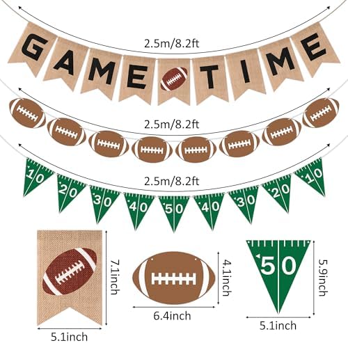 Football Burlap Felt Banners 3pcs Game Time Yard Line Decoration