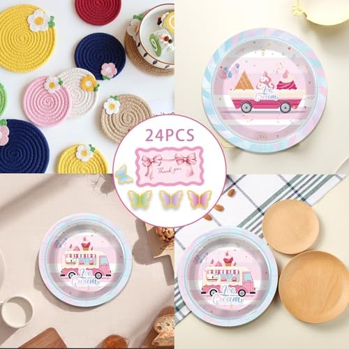 168 Pcs Ice Cream Party Supplies Set for 24 Guests
