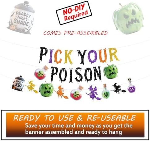 Halloween Pick Your Poison Glitter Banners for Party Decorations