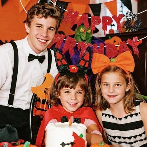 Black Red Glitter Halloween Birthday Banner