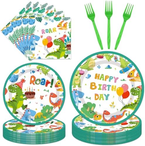 Dinosaur Party Plates Napkins Set for 24 Guests