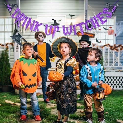 Purple Glitter Drink Up Witches Halloween Banner