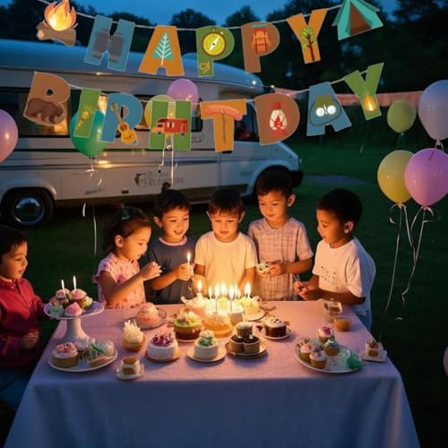 Camping Happy Birthday Banner for Party Decor
