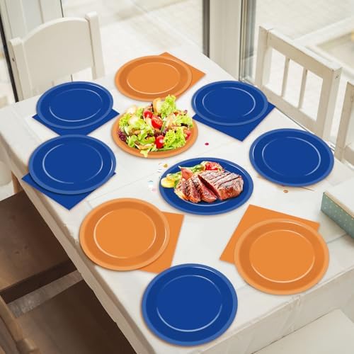 48Pcs Blue and Orange Party Plates Napkins Set