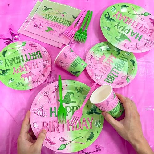 24 Piece Pink Green Witch Party Tableware Set