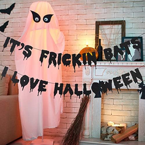 Black Glittery Its Frickin Bats Halloween Banner
