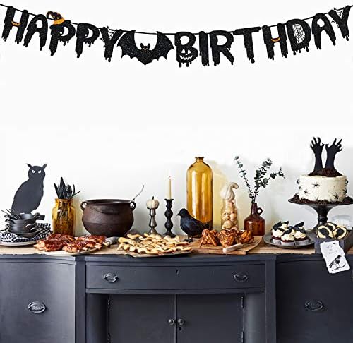 Halloween Happy Birthday Black Glitter Banner