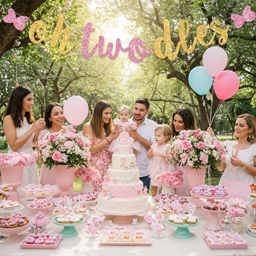 Glitter Pink Gold Oh Twodles Baby Birthday Banner Garland