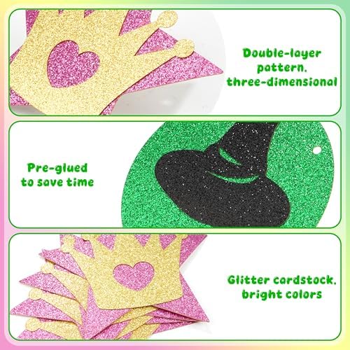 4 Pcs Pink Green Witch Princess Garland Banner